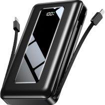 Power Bank, 50000mAh Portable Charger, Travel Camping Essential Battery Pack with Built-in Cables, PD 22.5W Fast Charging, Large Capacity Portable Phone Charger, Jet Black